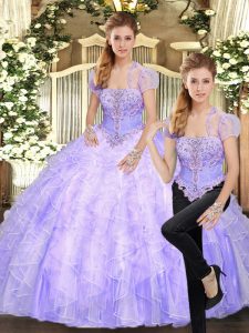 Adorable Sleeveless Lace Up Floor Length Beading and Appliques and Ruffles 15 Quinceanera Dress
