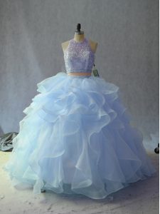 Fashionable Blue Sleeveless Backless Ball Gown Prom Dress for Sweet 16 and Quinceanera