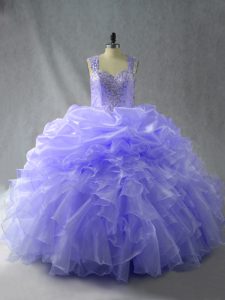 Lavender Straps Neckline Beading and Ruffles Quinceanera Dress Sleeveless Zipper