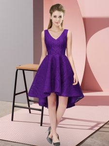 High Low Purple Dama Dress Lace Sleeveless Lace