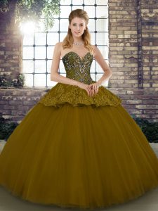 Fantastic Sweetheart Sleeveless Tulle 15th Birthday Dress Beading and Appliques Lace Up