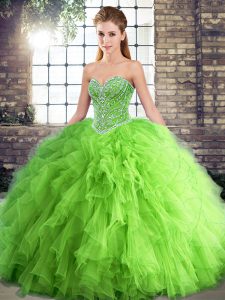Beautiful Lace Up Ball Gown Prom Dress Beading and Ruffles Sleeveless Floor Length