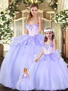 Glittering Floor Length Ball Gowns Sleeveless Lavender Sweet 16 Quinceanera Dress Lace Up