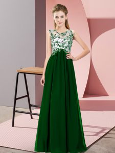 Trendy Dark Green Sleeveless Chiffon Zipper Quinceanera Court of Honor Dress for Wedding Party