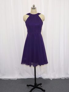 High Class Knee Length Backless Prom Party Dress Purple for Prom and Party and Military Ball with Ruching
