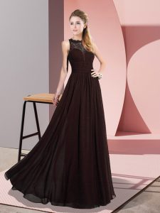 Perfect Brown Sleeveless Lace Floor Length Prom Evening Gown