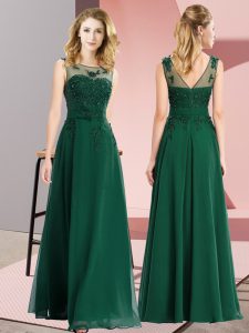 Scoop Sleeveless Zipper Quinceanera Dama Dress Dark Green Chiffon