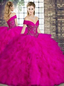 Dramatic Sleeveless Beading and Ruffles Lace Up Quinceanera Gown