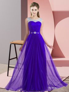 Great Purple Empire Scoop Sleeveless Chiffon Floor Length Lace Up Beading Damas Dress