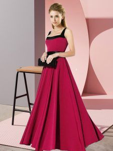 Beautiful Square Sleeveless Dama Dress for Quinceanera Floor Length Belt Fuchsia Chiffon