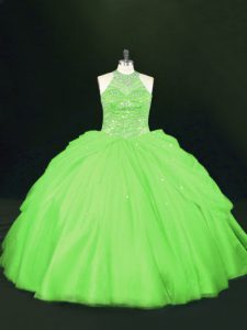 Designer Halter Top Neckline Beading Quinceanera Dress Sleeveless Lace Up