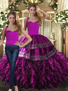 Traditional Sleeveless Embroidery and Ruffles Lace Up 15th Birthday Dress