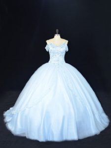 Tulle Sleeveless 15 Quinceanera Dress Court Train and Beading