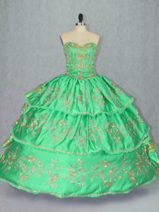 Super Green Sleeveless Satin and Organza Lace Up Sweet 16 Dresses for Sweet 16 and Quinceanera