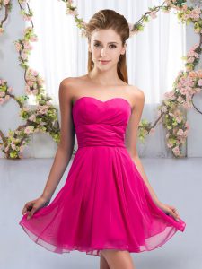 Fitting Fuchsia Lace Up Sweetheart Ruching Vestidos de Damas Chiffon Sleeveless