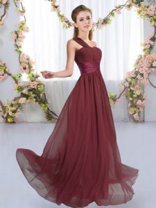 Burgundy Sleeveless Ruching Floor Length Court Dresses for Sweet 16