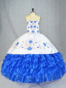 Beautiful Asymmetrical Ball Gowns Sleeveless Blue And White Quinceanera Dresses Lace Up