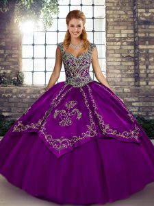 Great Floor Length Purple 15 Quinceanera Dress Tulle Sleeveless Beading and Embroidery