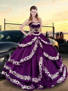 Decent Sleeveless Embroidery and Ruffled Layers Lace Up Quinceanera Dress