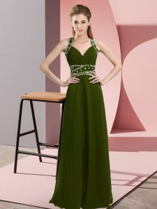 Fashionable Olive Green Prom Gown Prom and Party with Beading Straps Sleeveless Backless