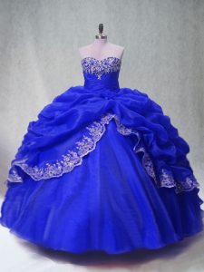 Beautiful Beading and Appliques and Pick Ups Quinceanera Gowns Royal Blue Lace Up Sleeveless Floor Length