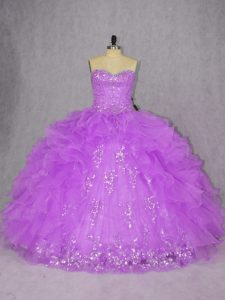 Custom Fit Purple Sweetheart Lace Up Appliques and Ruffles Quince Ball Gowns Sleeveless