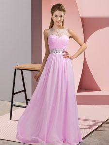 Pink Sleeveless Beading Floor Length Prom Dresses