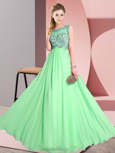 Romantic Empire Quinceanera Court of Honor Dress Green Scoop Chiffon Sleeveless Floor Length Backless