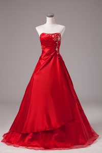 Stylish Wine Red Strapless Neckline Beading and Embroidery Ball Gown Prom Dress Sleeveless Lace Up