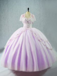 Artistic Lavender Ball Gowns Tulle Sweetheart Sleeveless Beading Floor Length Lace Up Sweet 16 Quinceanera Dress
