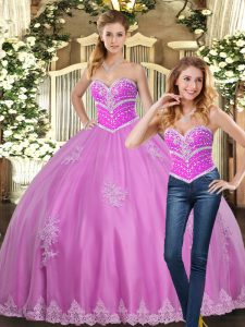 Customized Lilac Sweetheart Lace Up Beading and Appliques Quinceanera Gowns Sleeveless