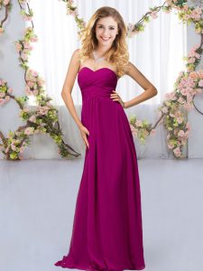 Sweetheart Sleeveless Dama Dress for Quinceanera Floor Length Beading Fuchsia Chiffon