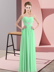 Graceful Sleeveless Floor Length Beading Zipper Prom Dress with Apple Green