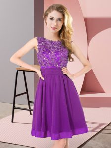 Affordable Purple Backless Quinceanera Dama Dress Beading and Appliques Sleeveless Mini Length