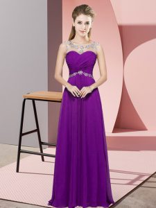 Delicate Eggplant Purple Homecoming Dress Prom and Party and Military Ball with Beading Scoop Sleeveless Backless