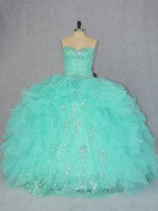 Organza Sleeveless Floor Length Quinceanera Gown and Beading and Ruffles