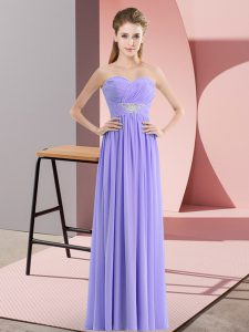 Decent Floor Length Zipper Evening Dresses Lavender for Prom and Party with Beading