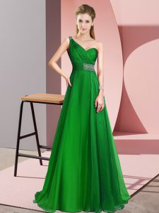 Custom Fit One Shoulder Sleeveless Brush Train Criss Cross Dress for Prom Green Chiffon
