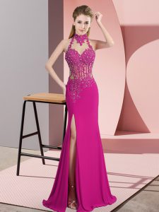 Flirting Halter Top Sleeveless Chiffon Prom Gown Lace and Appliques Backless