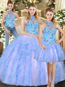 Multi-color Tulle Lace Up Sweet 16 Dress Sleeveless Floor Length Embroidery