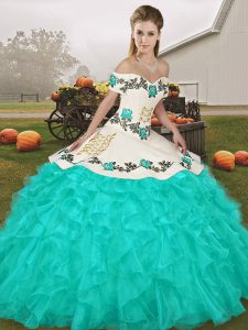 Luxurious Sleeveless Embroidery and Ruffles Lace Up Vestidos de Quinceanera
