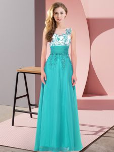 Fabulous Teal Sleeveless Chiffon Backless Quinceanera Court of Honor Dress for Wedding Party