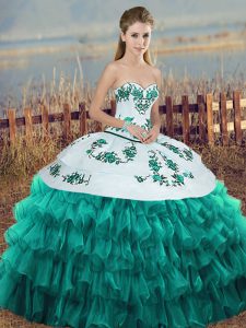 Noble Turquoise Sleeveless Organza Lace Up Sweet 16 Dresses for Military Ball and Sweet 16 and Quinceanera