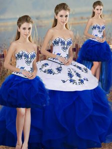 Custom Designed Tulle Sleeveless Floor Length Sweet 16 Dresses and Embroidery and Ruffles and Bowknot