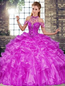 Classical Organza Sleeveless Floor Length Quinceanera Gown and Beading and Ruffles