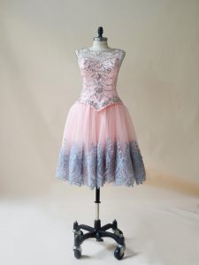 Fantastic Baby Pink Sleeveless Mini Length Beading and Appliques Lace Up Homecoming Dress