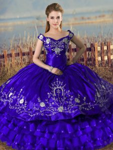 Purple Lace Up 15th Birthday Dress Embroidery and Ruffled Layers Sleeveless Floor Length