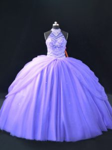 Admirable Lavender Sleeveless Floor Length Beading Lace Up Quinceanera Dresses