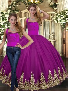 Halter Top Sleeveless Lace Up Quinceanera Dresses Fuchsia Tulle