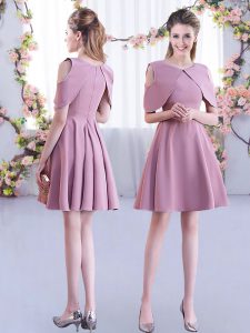 Sexy Mini Length Pink Court Dresses for Sweet 16 Scoop Half Sleeves Zipper